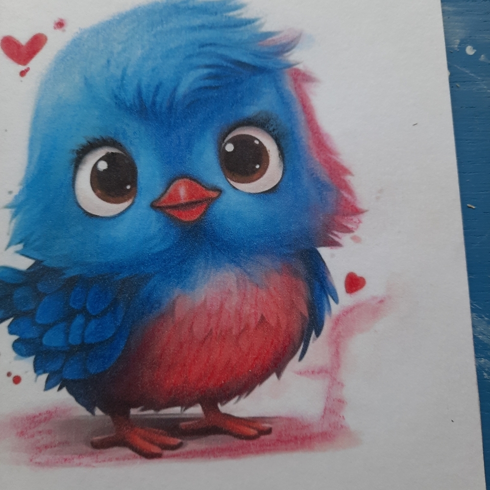 3 for 25$ , Blue bird greeting card on cotton paper / pastel pencils mixed media - Picture 2 of 2